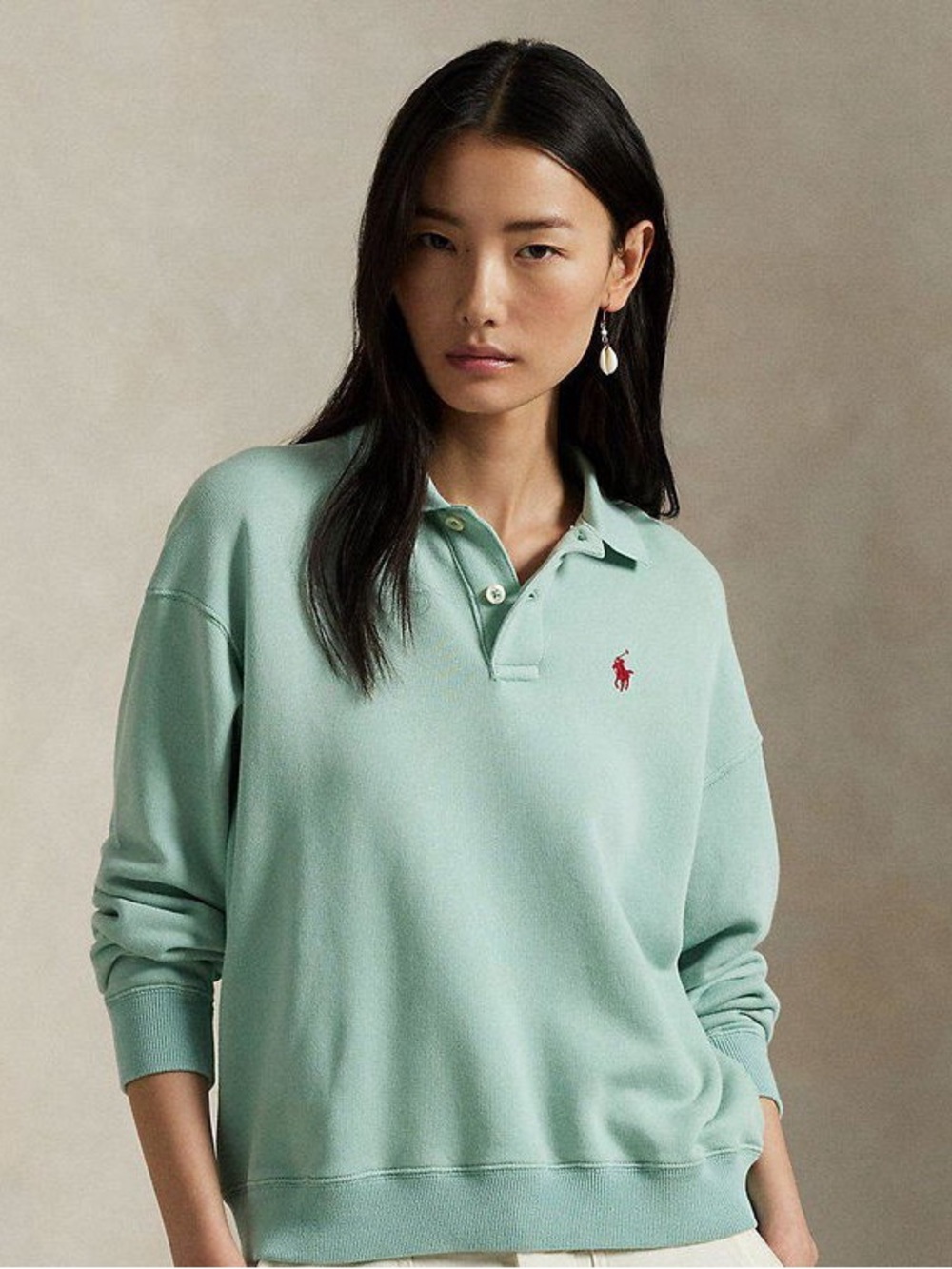 Ralph Lauren Mint Green Polo Sweatshirt with Red Pony Logo